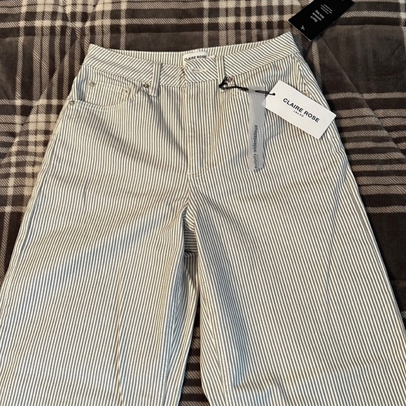 Denim - NWT Mid rise striped wide leg trousers
